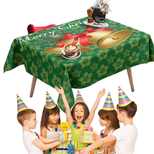 Qikam Weihnachtstischdecken rechteckig,Weihnachtsrechtecktischdecke | Bell Santa Claus saugfähige Picknick-Tischdecken,55,12 x 82,68 Zoll Picknick-Tischdecke Weihnachten, Weihnachtstischdecke für von Qikam