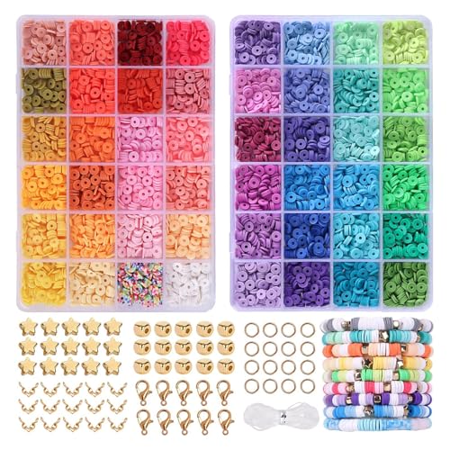 Qikuver 6440 Stück Perlen Set, Perlen zum Auffädeln, 48 Farben Geschenk Mädchen Perlen Set, 2 Boxen DIY Armbänder Selber Machen, Armband Schmuckherstellung Kit für Ringen Halsketten Geschenk von Qikuver