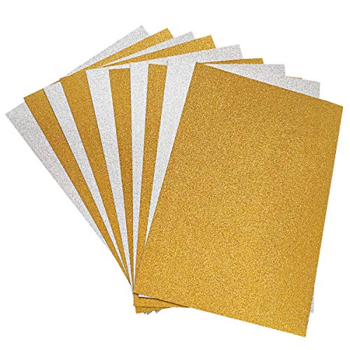 Qililandiy 10 Stück Glitzer Karton Papier Dekorpapier A4 Karte Glitzerpapier Einseitige Bastelpapier zum DIY Basteln Scrapbooking Einladungskarten (Gold mit Silber) von Qililandiy