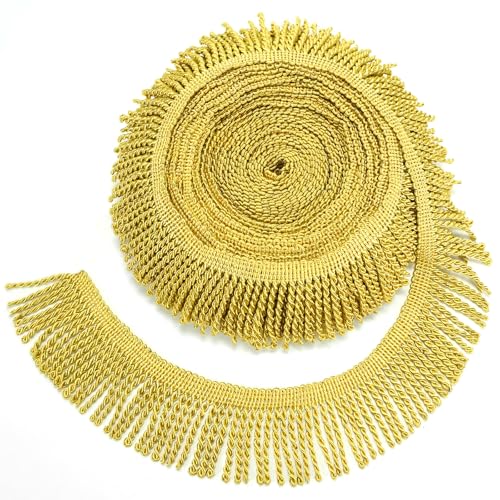 Qililandiy 10 Yards Einfassborte Quaste Borte Band Fransen Borten Applikation 6.5cm weit für DIY Kleidung Gardine Vorhang Tischläufer Deko Gold von Qililandiy