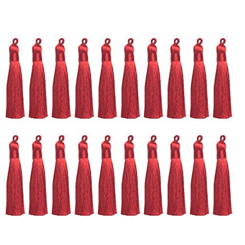 Qililandiy 20Pcs Quasten 8cm Terylene Anhänger Handgefertigte Troddel Tassel Reine Farben mit Schleifen für Schmuckherstellung DIY Projekte Lesezeichen (Rot) von Qililandiy