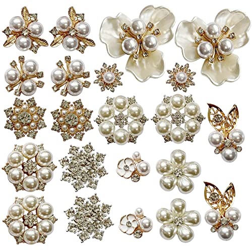 Qililandiy 22pcs Legierung Blumen Perlen Charmes Zubehör Faux Perle Strass Verschiedene Legierung Floral Anhänger für DIY Schmuck Herstellung Kleidung Hochzeit von Qililandiy