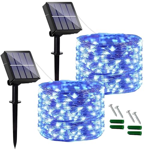 Qillnyy [2 Stück] Solarlichterkette Wetterfest Außen 12M 120 LED Solarlichterkette IP65 Wasserdichte Dekoration für Balkon Garten Party Hochzeit Dekoration (Blau) von Qillnyy