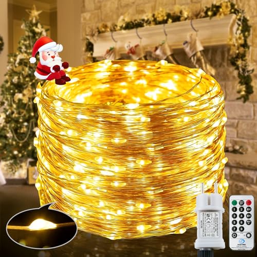 Qillnyy [200 LEDs] Feenlichter, 23 m, 8 Modi, Feenlichter, Außenleistung, Feenlichter, wasserdicht, mit Fernbedienung für Garten, Balkon, Hochzeit, Party, Weihnachten (warmweiß) von Qillnyy