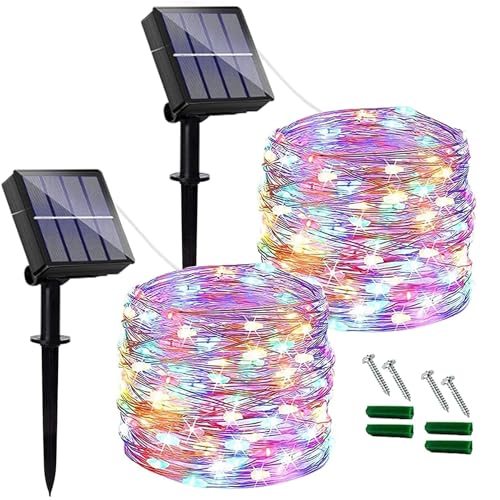 Qillnyy [2 Stück Solar Lichterkette Außen, 120LED 12M Lichterkette Aussen, IP65 Wetterfest für Außenbereich,Dekoration für Garten, Balkon, Hochzeit, Party (bunt) von Qillnyy