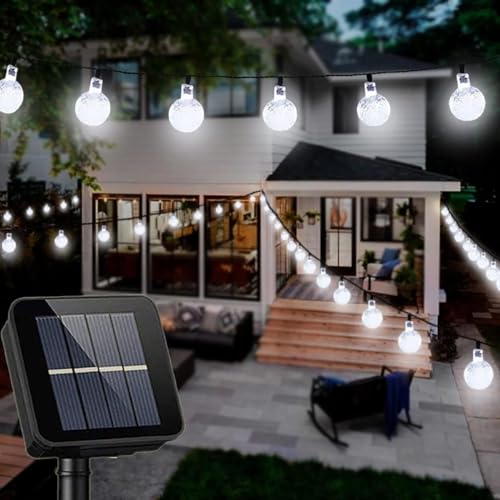 Qillnyy Solar Lichterkette Außen, 50 LED 8 Modi, IP65 wasserdicht, Solarleuchten für Außen/Innenbereich, Kristallkugeln, Dekoration für Garten, Party, Baum, Terrasse, Hochzeit (Kaltweiß) von Qillnyy