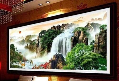 5D Diamond Painting Zubehör Chinesischer Wasserfall Diamond Painting Set,Home Wanddekoration, Diy Full Drill Diamant Painting Crystal Art Craft, Paint By Numbers, Eltern Kind Interaktion 12x24in von QinPai