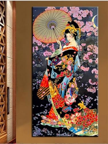 5D Diamond Painting Zubehör Japanerin Unter Regenschirm Diamond Painting Set,Home Wanddekoration, Diy Full Drill Diamant Painting Crystal Art Craft, Paint By Numbers, Eltern Kind Interaktion 16x32in von QinPai