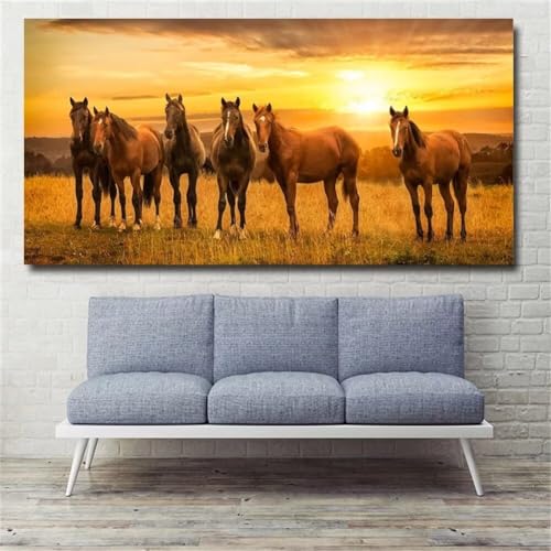 5D Diamond Painting Zubehör Wilde Pferde Sonnenuntergang Diamond Painting Set,Home Wanddekoration, Diy Full Drill Diamant Painting Crystal Art Craft, Paint By Numbers, Eltern Kind Interaktion 16x48in von QinPai