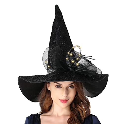 QinYing Schwarzes Halloween-Kostüm, LED-Licht, Hexenhüte für Damen, Steeple Top mit Lampe für Party, Schwarz von QinYing