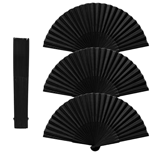 3Stück Silk Handfächer Hochzeitsfächer Dekoration Faltfächer Folding Fans Hand Klappfächer Vintage Handheld Faltventilator Chinesischer Fächer schwarz für Männer Damen Hochzeit Party Geschenke von QincLing