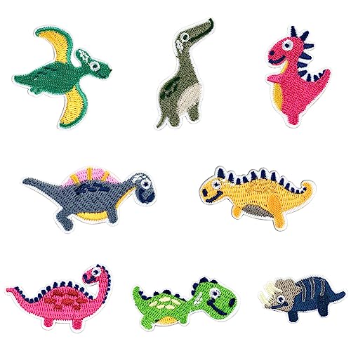 8 Stück Bügelflicken Dinosaurier,Dinosaurier Aufnäher Patches Dino Flicken Zum Aufbügeln Bügelsticker Kleidung Patch Aufbügeln Jeans Applikation Bügelbild Für Textilien Kleidung Jacken Rucksäcke von QincLing