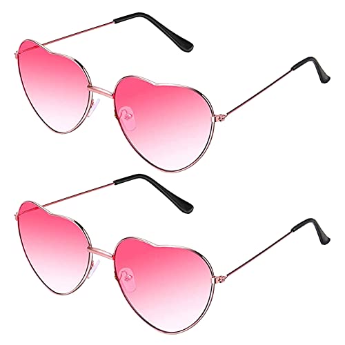 QincLing 2 Paare Hippie Gläser, Sonnenbrille Retro Vintage Brille Herz Sonnenbrille Rot Kostüm Brille Hippie Sonnenbrille Herz für Herren Damen Brille, Rose Gold Rahmen von QincLing