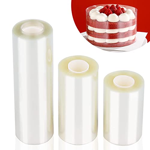 Qingxiaotu Tortenrandfolie 3PCS Tortenrandfolie Transparen Wiederverwendbar Rolle Transparent Kuchen Halsbänder Transparent Acetat für Tortendeko Schokolade Mousse Kuchen Dessertringe (8cm/10cm/15cm) von Qingxiaotu