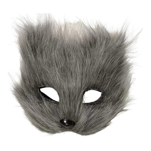 Qinlenyan Cosplay Gesicht Kissen Dark Series Zubehör Haarig Fuchs Gesicht Kissen Halbgesicht Halloween Party Requisiten Maskerade Kostüm Zubehör Grau von Qinlenyan