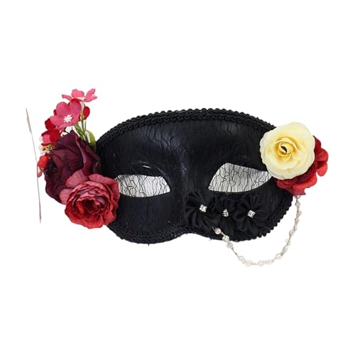 Qinlenyan Feminine Party Eye Cover Rose Embellished Masquerade Face Cushion Lace with Roses Mysterious Headpiece for Halloween Costume 1 von Qinlenyan