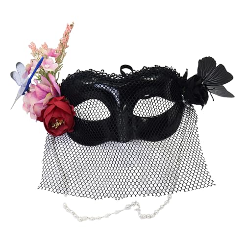 Qinlenyan Feminine Party Eye Cover Rose Embellished Masquerade Face Cushion Lace with Roses Mysterious Headpiece for Halloween Costume 3 von Qinlenyan