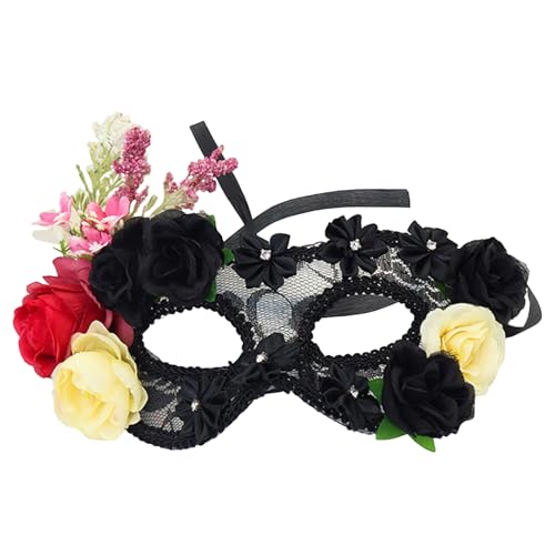 Qinlenyan Feminine Party Eye Cover Rose Embellished Masquerade Face Cushion Lace with Roses Mysterious Headpiece for Halloween Costume 5 von Qinlenyan