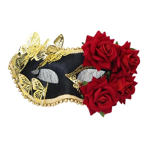 Qinlenyan Feminine Party Eye Cover Rose Embellished Masquerade Face Cushion Lace with Roses Mysterious Headpiece for Halloween Costume 6 von Qinlenyan