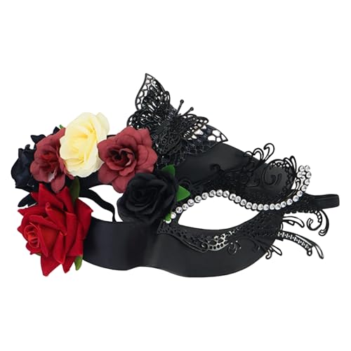 Qinlenyan Feminine Party Eye Cover Rose Embellished Masquerade Face Cushion Lace with Roses Mysterious Headpiece for Halloween Costume 7 von Qinlenyan