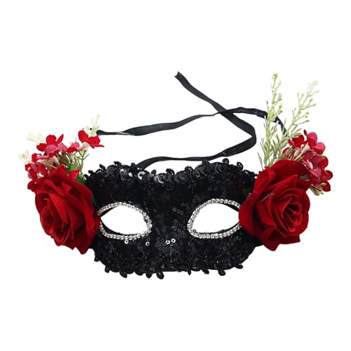 Qinlenyan Feminine Party Eye Cover Rose Embellished Masquerade Face Cushion Lace with Roses Mysterious Headpiece for Halloween Costume 8 von Qinlenyan