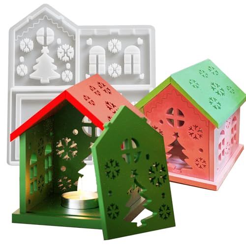 Silikonharzform mit weihnachtlicher Atmosphäre, Frohe Weihnachten, Epoxid-Silikon-Gießhaus für Weihnachten, Kerze, Baum, Schneeflocke, 3D-Display, Dekoration, Basteln, 1 Set von Qinlunuho