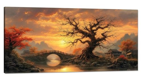 Malen Nach Zahlen Erwachsene Brücke Malen Nach Zahlen XXL 20x40cm,Paint by Numbers Sonnenaufgang Malen Nach Zahlen Kinder Kreativ,DlY Handgemalt Olgemalde mit Pinseln und Acrylfarbe,Zimmer Deko Q-855 von Qinqhuag