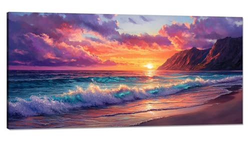 Malen Nach Zahlen Erwachsene Strand Malen Nach Zahlen XXL 100x200cm, Paint by Numbers Sonnenaufgang Malen Nach Zahlen Kinder, DlY Handgemalt Olgemalde mit Pinseln und Acrylfarbe, Zimmer Deko Q-619 von Qinqhuag