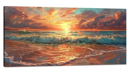 Malen Nach Zahlen Erwachsene Strand Malen Nach Zahlen XXL 100x200cm, Paint by Numbers Sonnenaufgang Malen Nach Zahlen Kinder, DlY Handgemalt Olgemalde mit Pinseln und Acrylfarbe, Zimmer Deko Q-643 von Qinqhuag