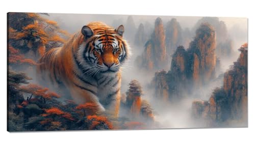 Malen Nach Zahlen Erwachsene Tiger Malen Nach Zahlen XXL 20x40cm, Paint by Numbers Berg Malen Nach Zahlen Kinder Kreativ Set, DlY Handgemalt Olgemalde mit Pinseln und Acrylfarbe, Zimmer Deko Q-989 von Qinqhuag