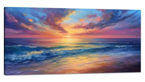 Malen Nach Zahlen Erwachsene Wellen Malen Nach Zahlen XXL 100x200cm, Paint by Numbers Sonnenuntergang Malen Nach Zahlen Kinder, DlY Handgemalt Olgemalde mit Pinseln und Acrylfarbe, Zimmer Deko Q-843 von Qinqhuag