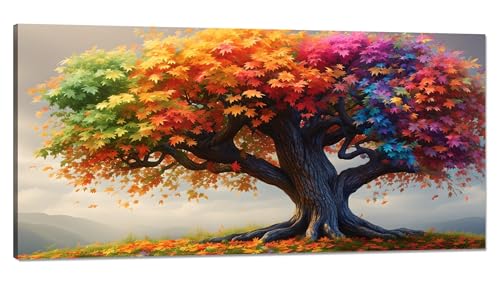 Malen nach Zahlen Blätter Malen nach Zahlen Erwachsene Groß 100x200cm,Paint by Numbers Baum (1) Malen nach Zahlen Kinder,DlY Handgemalt Ölgemälde Knitterfreie Leinwand Bastelset,Deko Wohnzimmer Q-760 von Qinqhuag