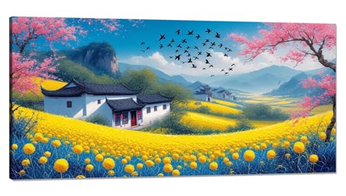 Malen nach Zahlen Häuser Malen nach Zahlen Erwachsene Groß 20x40cm, Paint by Numbers Blume Malen nach Zahlen ab 9 jahre, DlY Handgemalt Ölgemälde Knitterfreie Leinwand Bastelset, Deko Wohnzimmer Q-936 von Qinqhuag