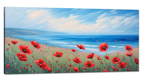 Malen nach Zahlen Meer Malen nach Zahlen Erwachsene Groß 20x40cm, Paint by Numbers Mohn Malen nach Zahlen ab 9 jahre, DlY Handgemalt Ölgemälde Knitterfreie Leinwand Bastelset, Deko Wohnzimmer Q-738 von Qinqhuag