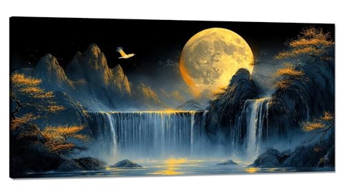 Malen nach Zahlen Mond Malen nach Zahlen Erwachsene Groß 100x200cm,Paint by Numbers Wasserfall Malen nach Zahlen Kinder,DlY Handgemalt Ölgemälde Knitterfreie Leinwand Bastelset,Deko Wohnzimmer Q-846 von Qinqhuag