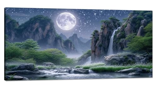 Malen nach Zahlen Mond Malen nach Zahlen Erwachsene Groß 20x40cm,Paint by Numbers WasserWasserfall (1) Malen nach Zahlen ab 9 jahre,DlY Handgemalt Ölgemälde Leinwand Bastelset,Deko Wohnzimmer Q-926 von Qinqhuag