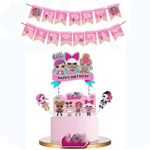 LOL Puppen,5 PCS LOL Cupcake Topper mit LOL Banner Geburtstag Thema Geburtstagstorte Geburtstag Kuchen Dekorationen Geburtstagsdekorationen für Kinder Mädchen Geburtstagsfeier von Qinsky