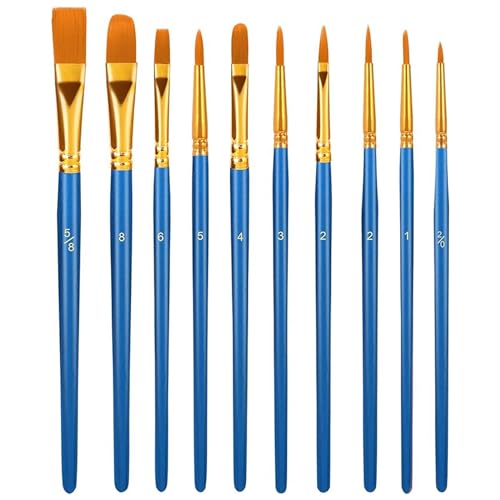 Paint Brushes Nylon,10 Pack Künstler Pinsel mit schrägen Kopf Malerei Pinsel Set für Aquarell Öl Acryl Handwerk Gesicht Malerei Blau von Qinsky