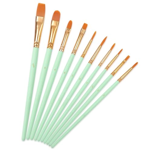 Paint Brushes Nylon,10 Pack Künstler Pinsel mit schrägen Kopf Malerei Pinsel Set für Aquarell Öl Acryl Handwerk Gesicht Malerei Grün von Qinsky