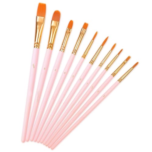 Paint Brushes Nylon,10 Pack Künstler Pinsel mit schrägen Kopf Malerei Pinsel Set für Aquarell Öl Acryl Handwerk Gesicht Malerei Rosa von Qinsky