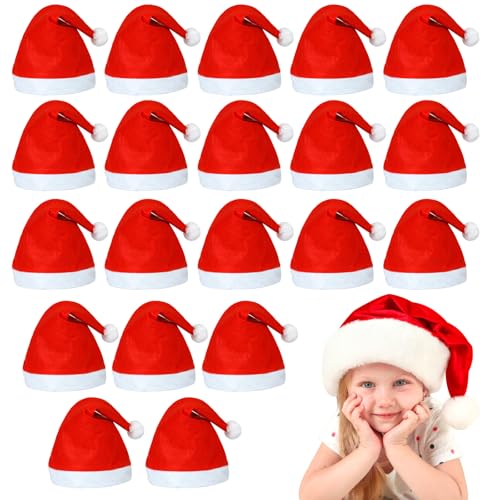 Qintor 20 Stück Weihnachtsmützen,Nikolausmütze Weihnachtsmann Mütze,Santa Claus Cap,Roter Weihnachtsfeierhut für Kinder und Erwachsene,Große Menge Nikolausmütze Set von Qintora