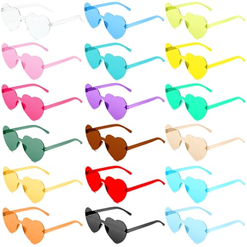 Qintora 18 Stück Herz Brille, Randlose Herz Sonnenbrille, Party Brille, Retro Hippie Brille für Kinder und Erwachsene, Fotografie und Festival von Qintora