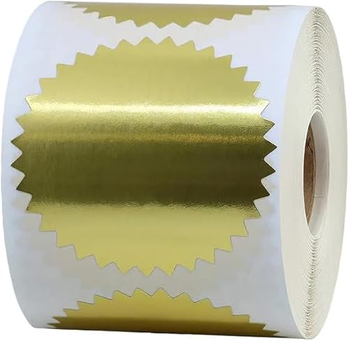 250 Stück 5,1 cm runde Folienprägungsaufkleber, blanko, Zertifikatssiegel, selbstklebende Metallic-Etiketten mit Wellenschliff, für Auszeichnungen, Zertifikate, Etiketten, Aufkleber (Gold) von Qintreesify