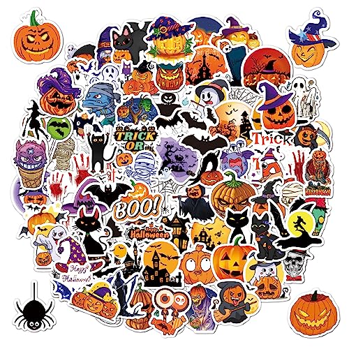 100 Stück Halloween Sticker Aufkleber Wasserdicht für Geschenk Gitarren Skateboard Fahrrad Deko, Halloween Aufkleber Sticker für Mädchen & Jungen von Qipiray