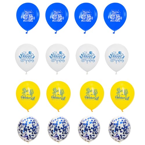 16Stk Oktoberfest Deko Luftballons, Blau Weiß Gelbe Ballons, Bayrische Deko Latex Ballons Fotorequisiten, Oktoberfest Bayrische Party Dekorationen Zubehör von Qipiray