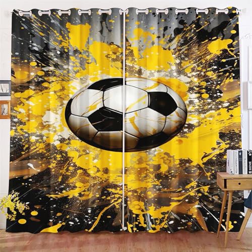 Qiqumax Fußball Gardinen Verdunkelungsvorhänge Für Kinderzimmer Jungen Fußball Sport Blickdicht Vorhänge Fußball Verdunkelungsvorhang Für Schlafzimmer (1,150x166cm(BxH)/ 75x166cmx2) von Qiqumax