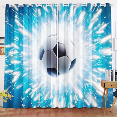 Qiqumax Fußball Gardinen Verdunkelungsvorhänge Für Kinderzimmer Jungen Fußball Sport Blickdicht Vorhänge Fußball Verdunkelungsvorhang Für Schlafzimmer (5,220x215cm(BxH)/ 110x215cmx2) von Qiqumax