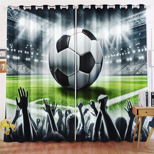 Qiqumax Fußball Gardinen Verdunkelungsvorhänge Für Kinderzimmer Jungen Fußball Sport Blickdicht Vorhänge Fußball Verdunkelungsvorhang Für Schlafzimmer (6,150x166cm(BxH)/ 75x166cmx2) von Qiqumax