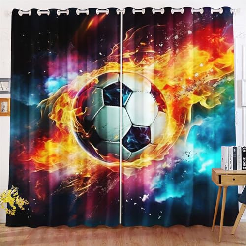 Qiqumax Fußball Gardinen Verdunkelungsvorhänge Für Kinderzimmer Jungen Fußball Sport Blickdicht Vorhänge Fußball Verdunkelungsvorhang Für Schlafzimmer (8,183x160cm(BxH)/ 91.5x160cmx2) von Qiqumax