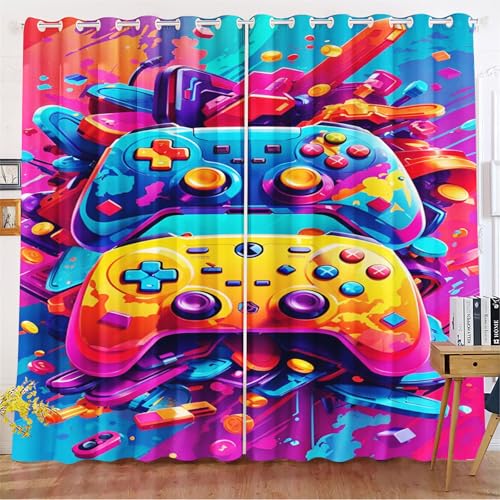 Qiqumax Gamepad Gardinen Verdunkelungsvorhänge Für Kinderzimmer Jungen Games Blickdicht Vorhänge Graffiti-Gamepad Für Gamer Verdunkelungsvorhang (4,220x215cm(BxH)/ 110x215cmx2) von Qiqumax